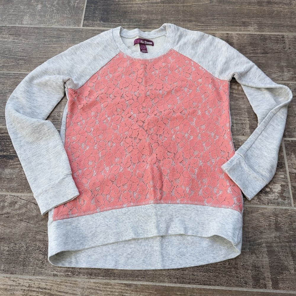Epic Threads-Girls-grey and pink lace sweater